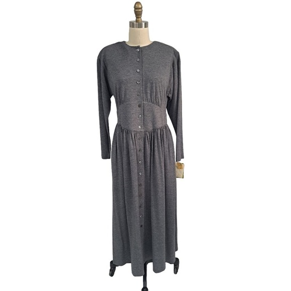 80s Vintage NWT Liz Claiborne Dresses Gray button-down dress size 10 Medium - Picture 1 of 4